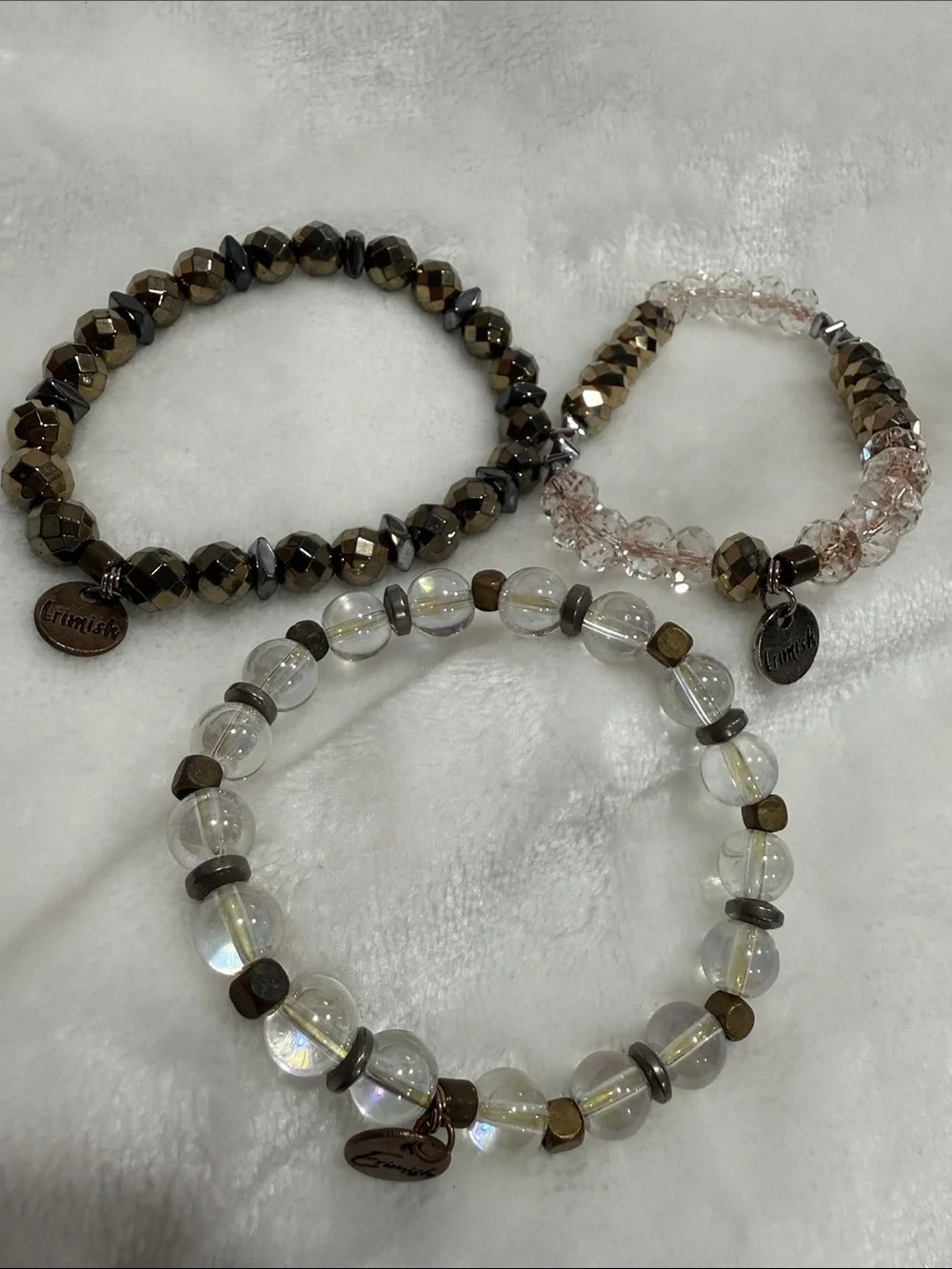 Erimish Brown and Clear Three-Piece Beaded Stretch Bracelet Set